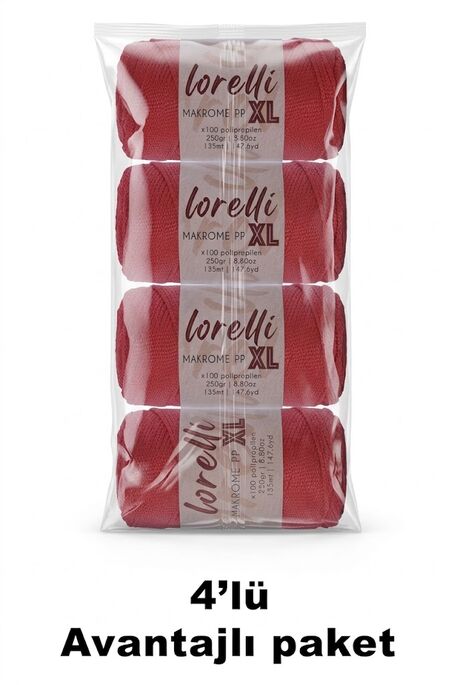 LORELLİ - LORELLİ MAKROME PP XL 3MM 4 LÜ PAKET 100 Kırmızı
