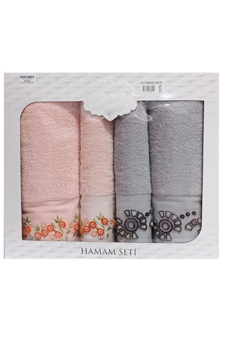  - RÜYA 1576 TAFTİNG NAKIŞLI HAMAM TAKIMI SOMON GRİ