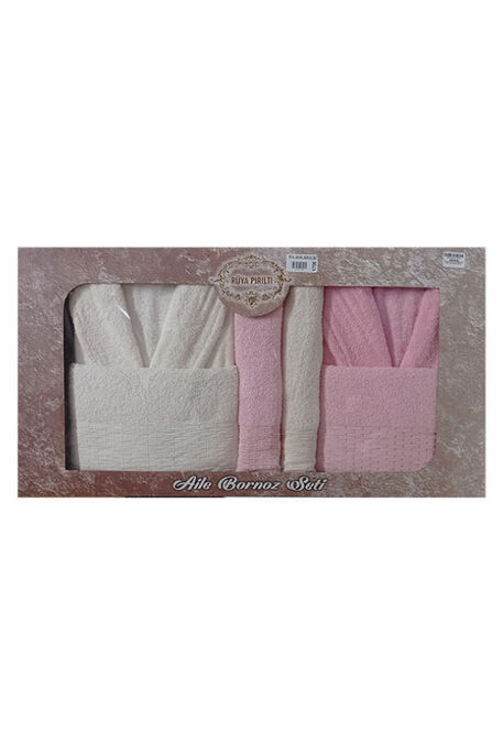  - RÜYA JAKARLI AİLE BORNOZ SETİ 1700 KREM PEMBE