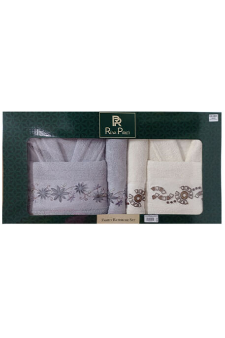  - RÜYA TAFTİNG NAKIŞLI BORNOZ SETİ 1574 KREM GRİ