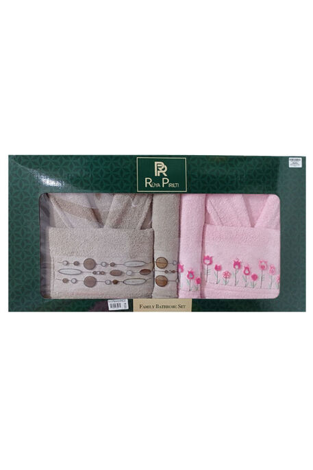  - RÜYA TAFTİNG NAKIŞLI BORNOZ SETİ 1574 VİZON PEMBE
