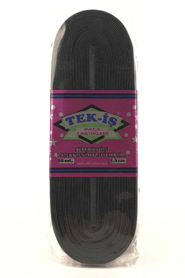Tek-iş Lastik Paça 1,5 Cm Siyah 10 Mt