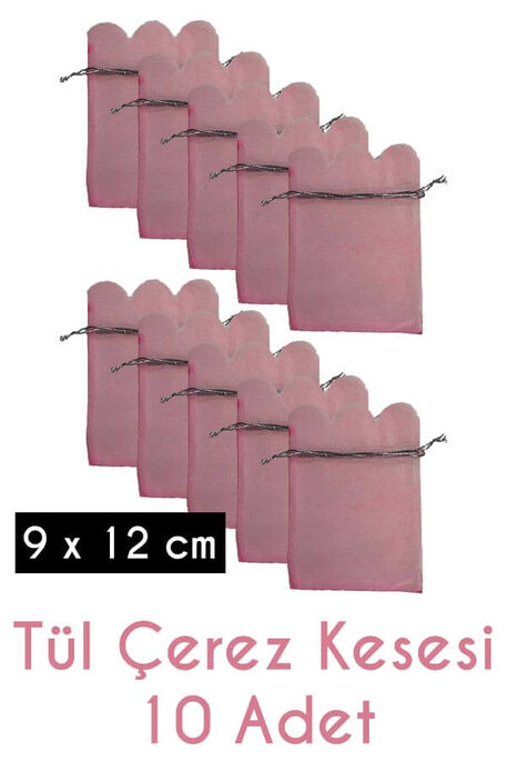  - TÜL KESE ÇEREZ TORBASI PEMBE 9X12 PAKET 10'LU