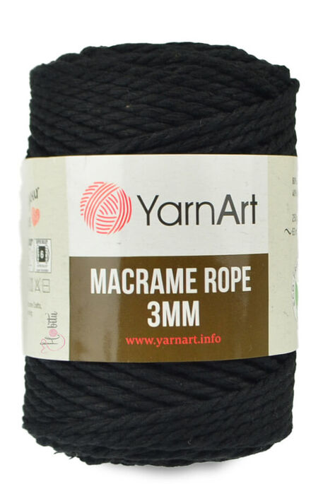 YARNART - YARNART MACRAME ROPE 3MM 750 Siyah