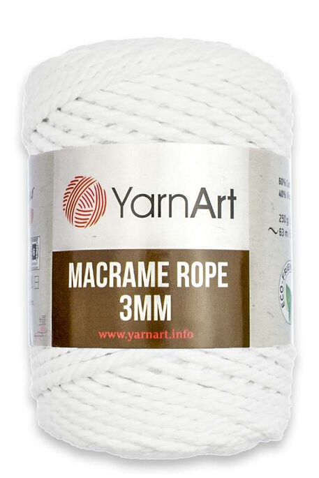 YARNART - YARNART MACRAME ROPE 3MM 751 WHITE